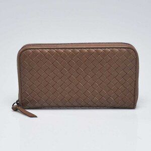 Bottega Veneta Grey Intrecciato Woven Nappa Leather Zip Around Wallet